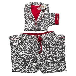 Soft Surroundings 2-PC Pajama Set Gray/White Flannel Animal Print Red Trim Sz 1X